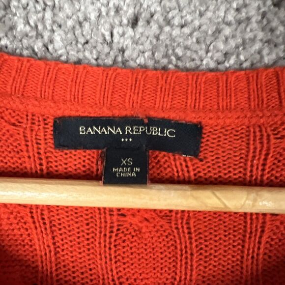 Banana Republic Sweater Womens XS Red Cable Knit Long Sleeve Scoop Neck Pullover - Picture 6 of 12
